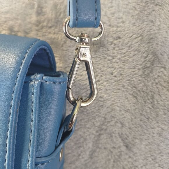 BONA Blue Faux Leather Crossbody Bag Purse Adjustable Strap Card Slots Small - Picture 6 of 12